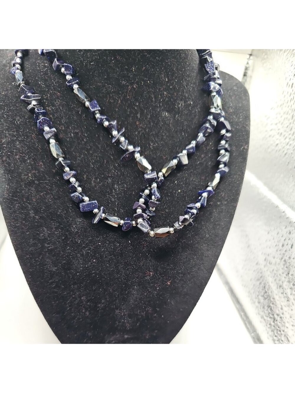 VTG Necklace  Hematite Beads Purple Gold Stone silver  Tone Spacers MAGNETIC
